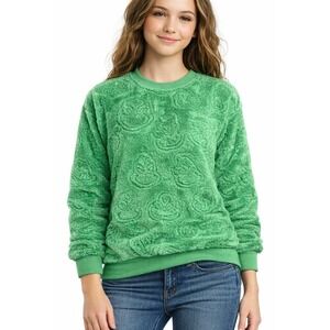 Dr Seuss The Grinch Green Fleece Sweater Pullover Soft Girls Juniors  7-9 EUC